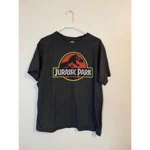 Jurassic Park Graphic Tee Charcoal Gray Heather Short Sleeve T-Shirt Mens XL